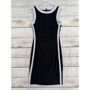 Lauren Ralph Lauren Ruffle Side Bodycon Dress Women's Size 6‎ Black/White Trim